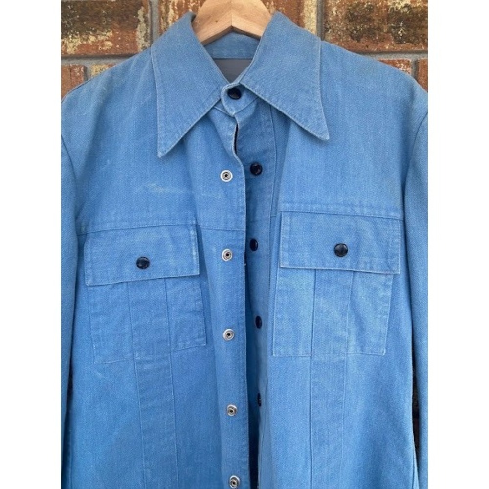 Vintage Blue Denim 2 Piece Set Shirt Jacket and Wide Leg Pants Mens Medium - Picture 6 of 7